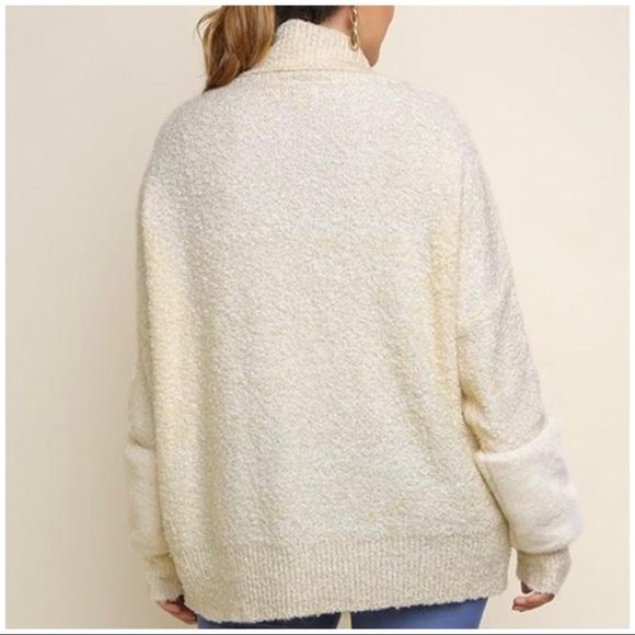 Umgee Long Sleeve Turtleneck Knit Pullover Sweater with Faux Fur Sleeve Detail - Picture 3 of 7